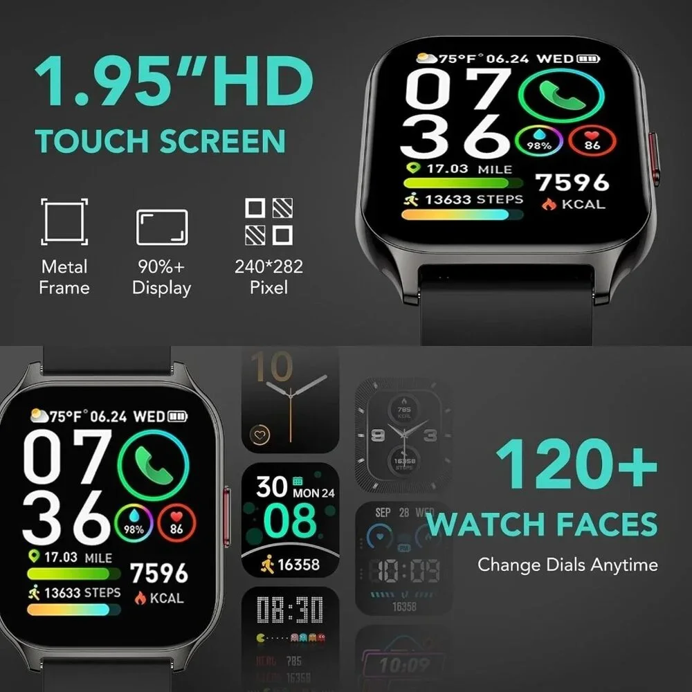 SKG V7-2 Smart Watch 1.95 in Screen Android Iphone Fitness Tracker IP68 Black